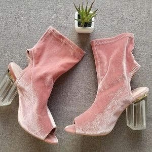 TOP MODA Womens Open Toe Boots Crushed Velvet Sz 8